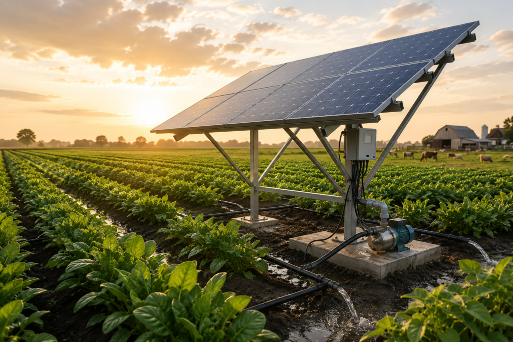 Structural earthing system for solar plant by U-Protec Group providing equipotential bonding, low impedance grounding, and lightning protection for solar installations.