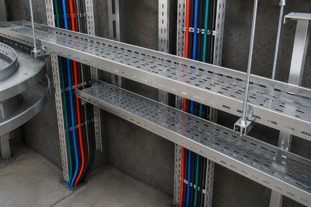 Perforated cable tray by U-Protec Group, a trusted cable tray manufacturer in Pune, designed for efficient cable management in industrial and commercial installations.