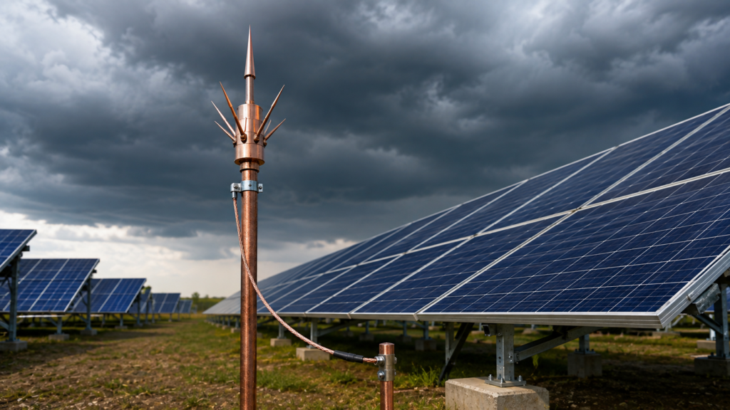 Lightning arrester for solar plant lightning protection system